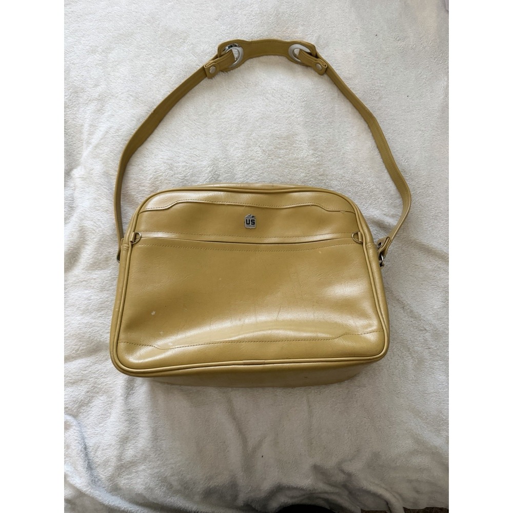 Vintage US Luggage Mustard Yellow Leather Shoulder Bag Briefcase